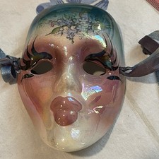 Vintage iridescent 1991 Mardi Gras Porcelain Hand Painted Design Mask 4 Signed