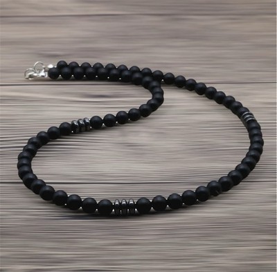 UNISEX HALSKETTE LAVA STEIN PERLEN SURFER SCHWARZ MATT KLASSISCH HÄMATIT