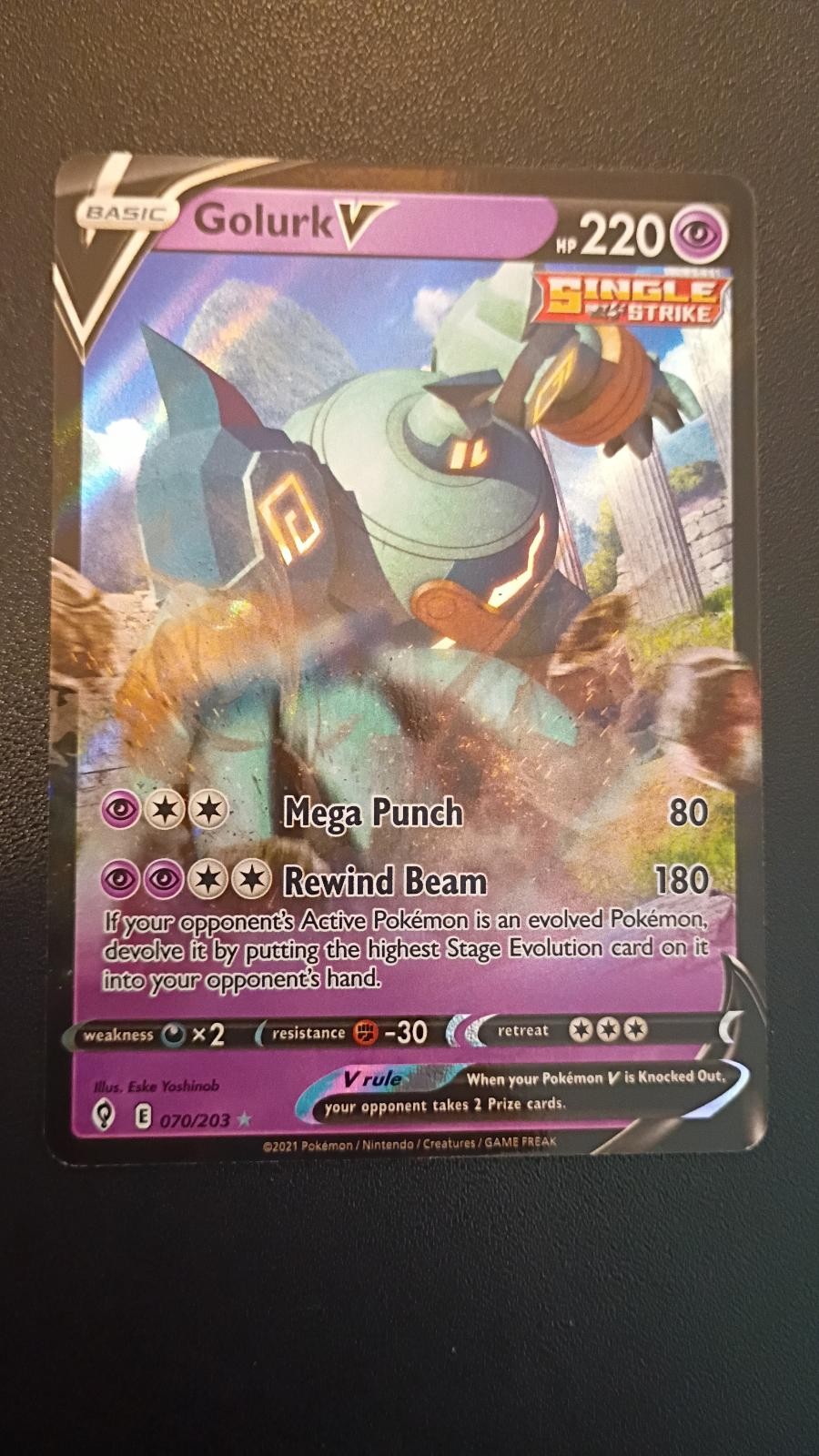 Golurk V 070/203 Holo V Rare Evolving Skies Pokemon Near Mint