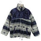 Vintage Womens Grey Blue Fleece Jacket Fair isle Striped Pattern Full Zip XL