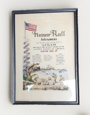 Original Art WW11 Roll of Honor Certificate Rawlins Wyoming AC Nielsen 1945