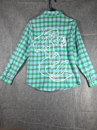 Cakeworthy Disney Teal Flannel Plaid Shirt Ariel Little Mermaid Women's Small - Picture 8 of 8