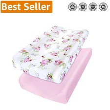 Charming Microfiber Changing Pad Cover Set, 2-Pack Floral Design, 32x16 Fit
