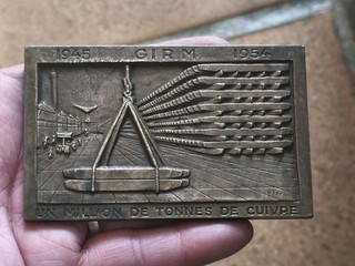 Médaille Bronze Un Million Tonnes de Cuivre 1945 / 1954 G.I.R.M 292 g
