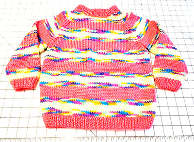New Size 4T Hand Knit Raglan Long Sleeve Little Girl's Striped Pullover Sweater