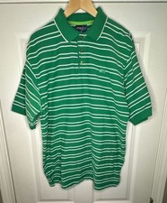 Mecca Green and White Striped Short Sleeve Polo Shirt Mens XL
