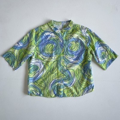 Vtg 60s Psychedelic Swirl Patterned Button Up Collared Blouse / S / Retro Mod