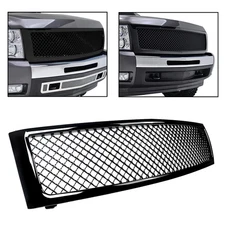 For 2007-2013 Chevrolet Silverado 1500 Gloss Black Front Hood Mesh Grille Grill