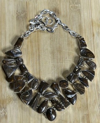 7991. Boulder Opal Gemstone Handmade Big Necklace 925 Silver Jewelry 127 Gms