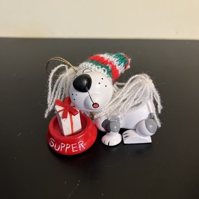 Vtg 1986 Kurt S Adler Wood Dog Hat & Bowl Present Ornament Hand Painted 3.25 
