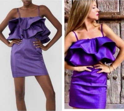Zara Purple Satin Ruffle Strappy Mini Dress Straight Neck Zip Party XS |  eBay