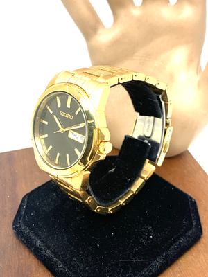 Seiko Men's Watch SUR358 Quartz Gold Stainless Steel Black Dial