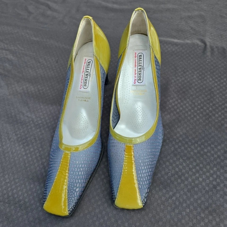 Bonitos Tacones Altos Vintage Valleverde Talla 38.5 Bloque Oliva Y Negro Hecho en Italia Foto 2 de 4
