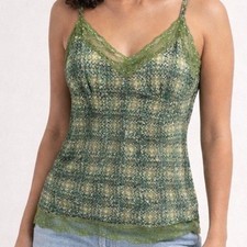 100% Silk Camisole Tank Top Small Y2k Green M...