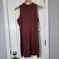 Altar'd State Maroon Faux Suede Mini Dress Sleeveless Scallop Edge Flirty L