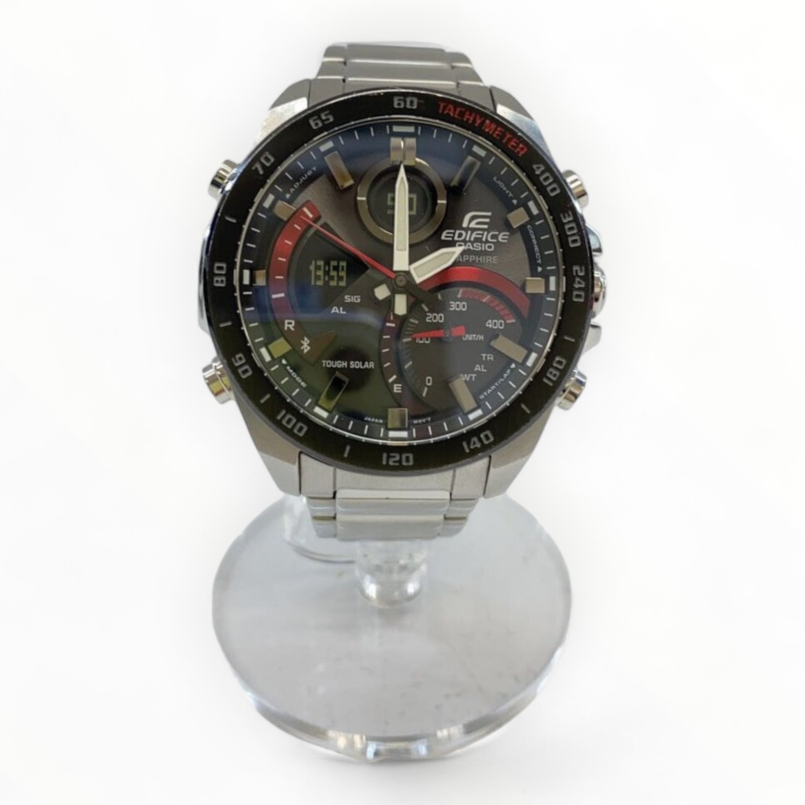 CASIO EDIFICE Solar Watch Black Silver Authentic Men H:1.77” W:1.65” 4510