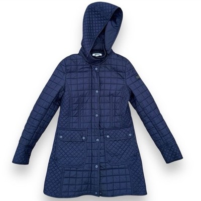 DKNY Womens Hooded Quilted Puffer Down Snow Jacket Coat Black Full Zip Small
