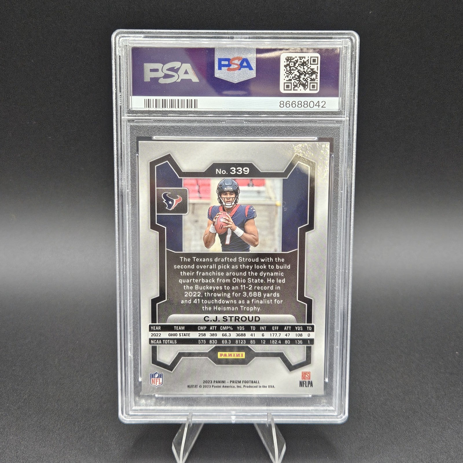 C.J. Stroud 2023 Panini Prizm Rookie #339 PSA 10 Gem Mint Texans QB RC view 3