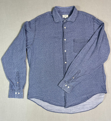 Hartford Herren Hemd XXL Blau Weiß Micro Print Baumwolle Leinen Langarm Freizeit
