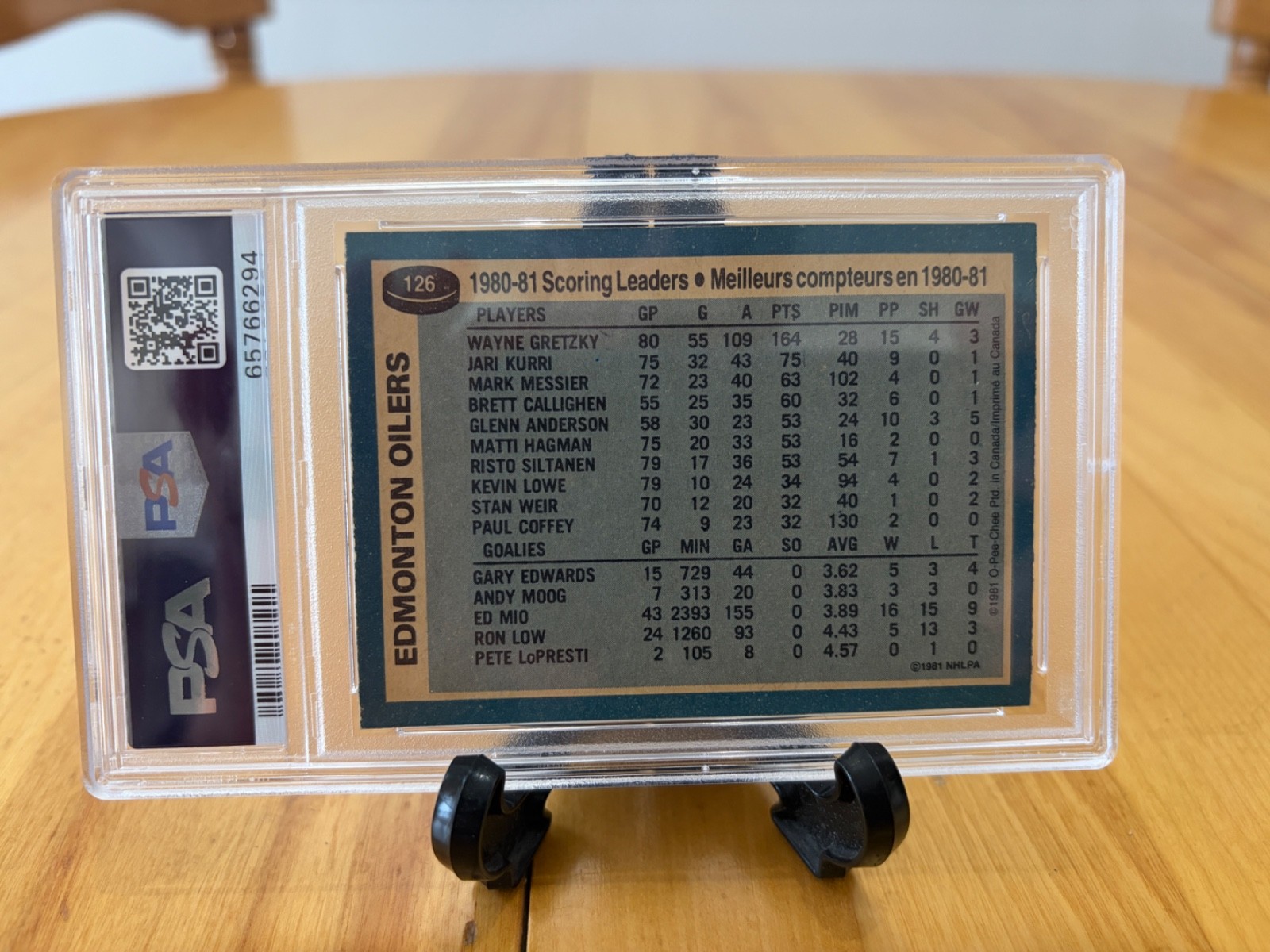 Wayne Gretzky TL 1981-82 O-Pee-Chee #126 OPC NHL Edmonton Oilers PSA 7 NM view 2