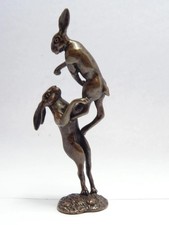 DAVID MEREDITH Solid Bronze Fighting Hares Hare Modernist Sculpture