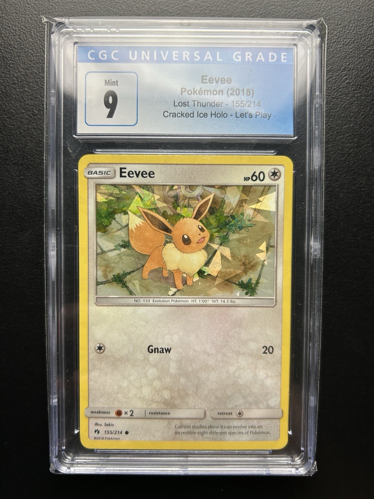 Pokemon 2018 S&M Lost Thunder Eevee Holo Cracked Ice 155/214 CGC 9 Grade Mint