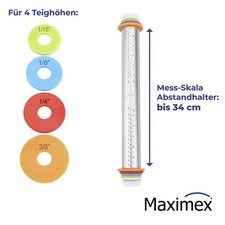 Maximex Teigrolle mit Abstandhalter EDELSTAHL, Teigausroller mit Messskala