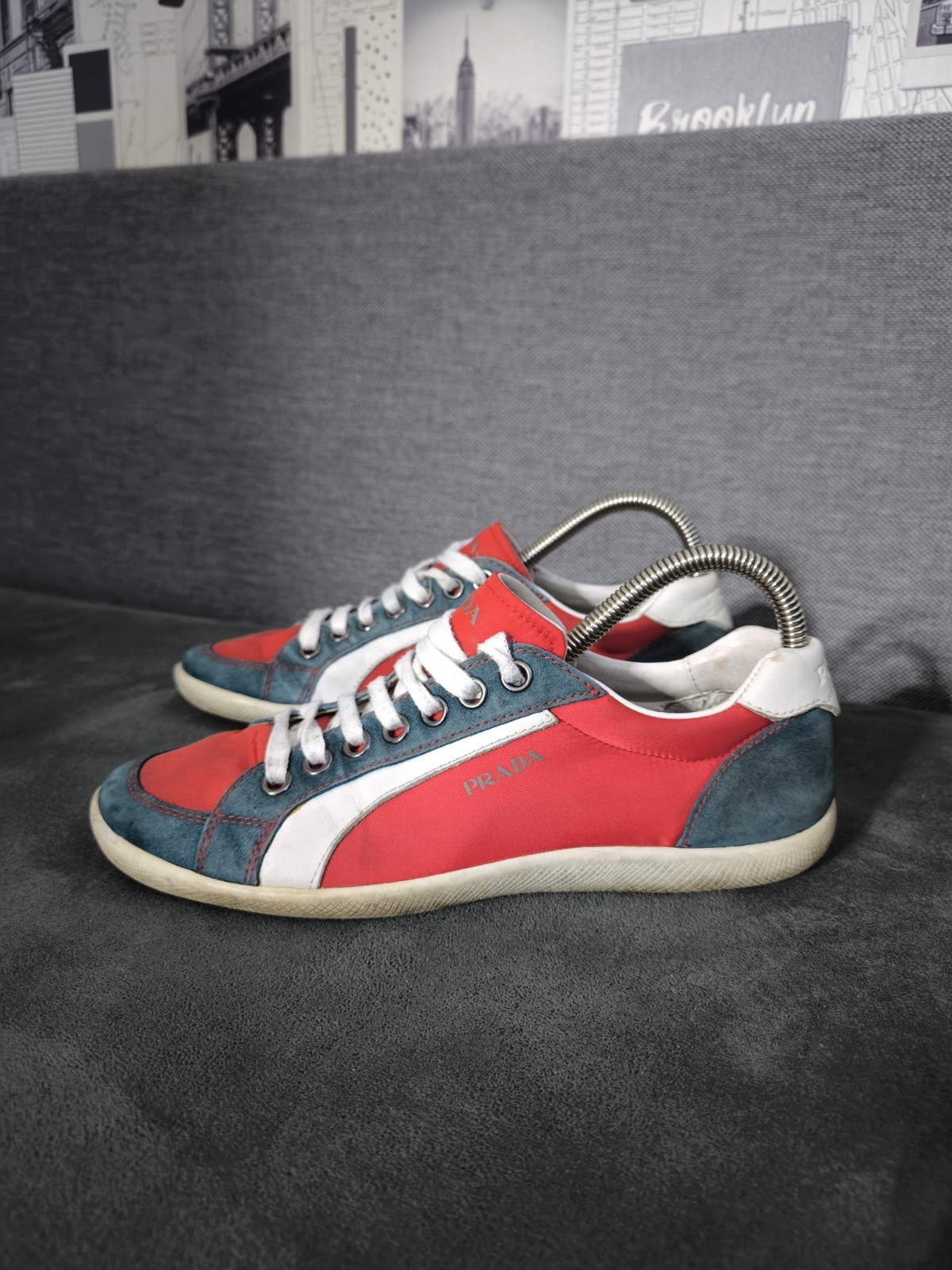 Prada Sport Leather Nylon Low Top Sneakers UK 6.5 Premium Quality