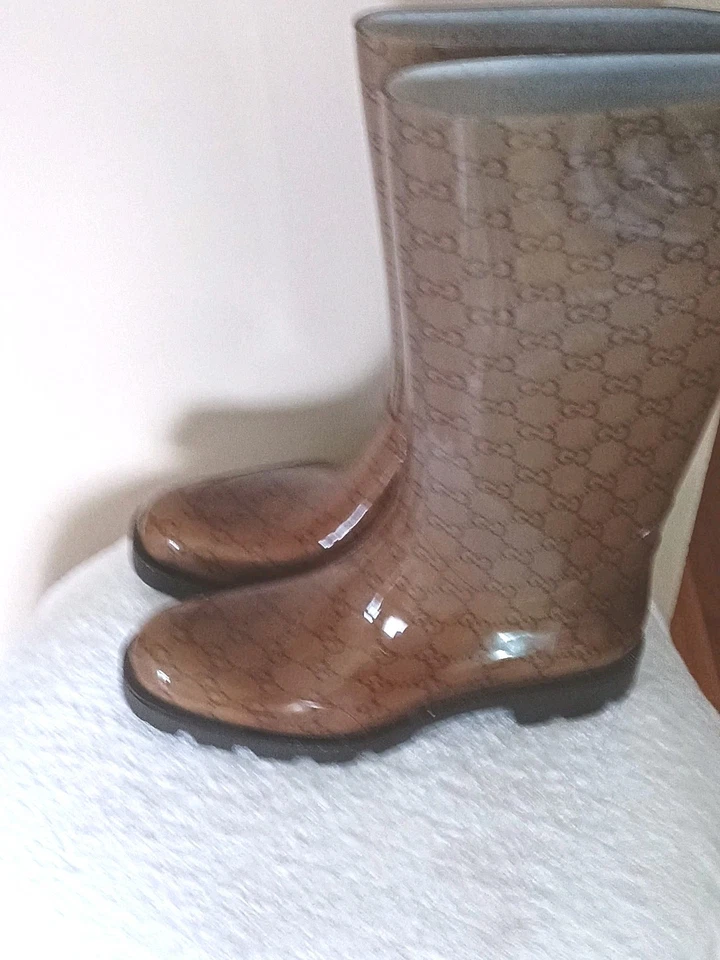 Gucci Brown GG Edinburgh Rubber Rain Boots 39 US 9 - Image 4 of 4