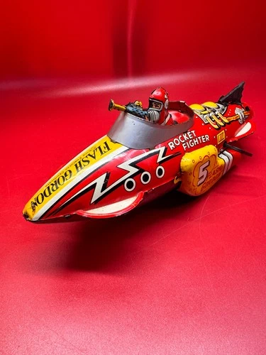 VINTAGE MARX 1935 TIN LITHO WIND-UP FLASH GORDON ROCKET FIGHTER WORKS!