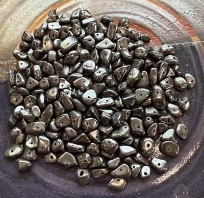 Beads 200 + Hematite Stone Chips Metallic Gleam for Crafting or Jewelry Making