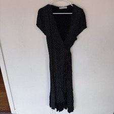 Abercrombie And Fitch Black Polka Dot Short Sleeve Wrap Dress Size XL