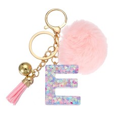 Alphabet Initial Letter Keychain Letter-E Cute Heart Resin Keyrings Pink