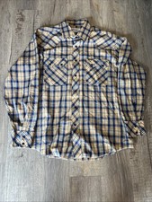 Wrangler Pearl Snap Blue Shirt Men's Size Extra Large Long Sleeve Plaid USA Made