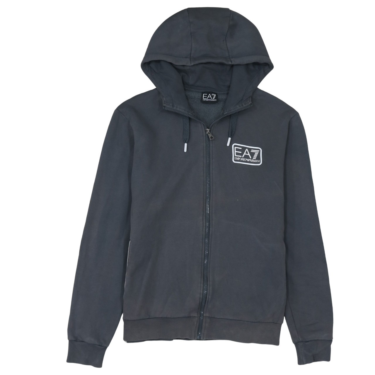 Emporio Armani Mens Hoodie Dark Grey EA7 Zip Front Fleece Lined Logo Print S