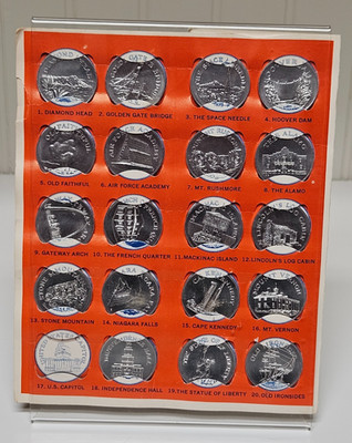 1960's Sunoco Landmarks of America Coin Game Complete Set in Display Frame