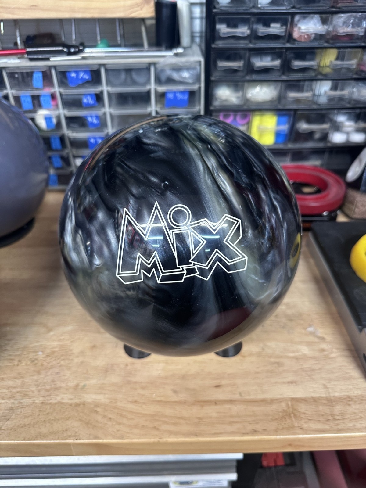 USED - Bowling Ball - 15lb Storm " MIX Black / White" PLUGGED AND RESURFACED