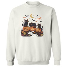 Spooky Black Cats Cute Animated Halloween Pumpkins Unisex Crewneck Sweatshirt