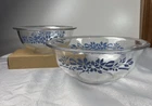 Vintage Pyrex: Clear Blue Flowers Ribbon 323 325 Mixing Nesting Bowls Set 2