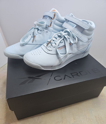 Reebok Cardi B Sneakers Freestyle F/S Hi Women's 6.5 Glass Blue GV6615 with Box