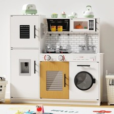 Wooden Kitchen Playset for Kids, Interactive Play Kitchen with Lights Sound...
