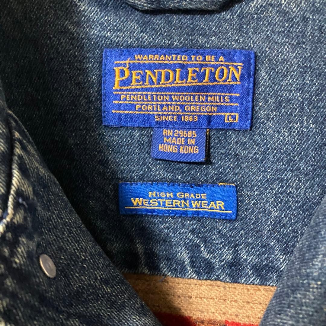 Pendleton Denim Jacket Native Pattern L 90s Vinta… - image 4