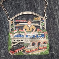 Vintage K&uuml;hn Zinn Pewter Wall Hanging Hand Painted German Toy Train Decor 4x4