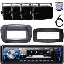 Pyle 1-DIN Marine Stereo W/Kit + Adapter Plate, 4x 3.5'' Indoor/Outdoor Speakers