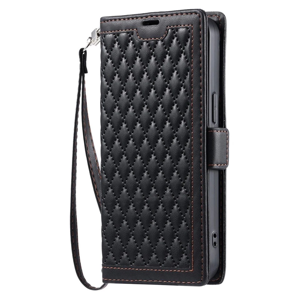 Strap Magnetic Grid Leather Card Wallet Phone Case For LG K40 V30 Q60 G6 K50 - Image 3 of 4