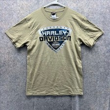 Harley Davidson Shirt Men Medium Green Motorcycle Crewneck Spell out Casual NEW