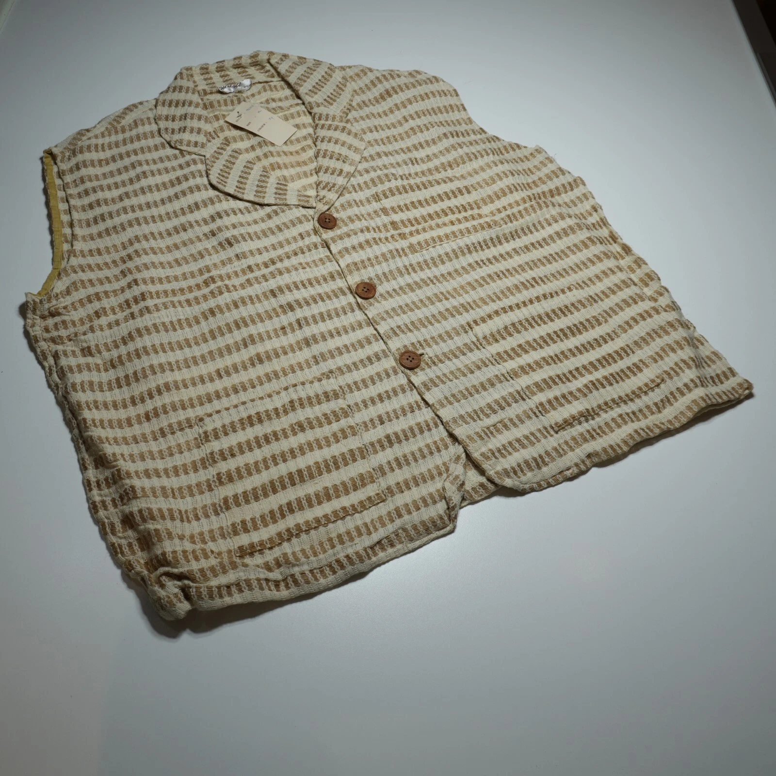 Melgio Moda D'Italia Vest Mens XL Natural Jute Cotton Collared Roomy Oversize