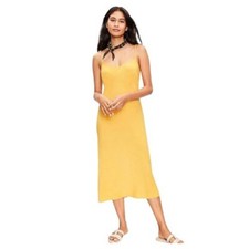 NWT Loft Slip Dress Yellow Midi Cowl Neck Spaghetti Straps Size 4 Flutter Hem