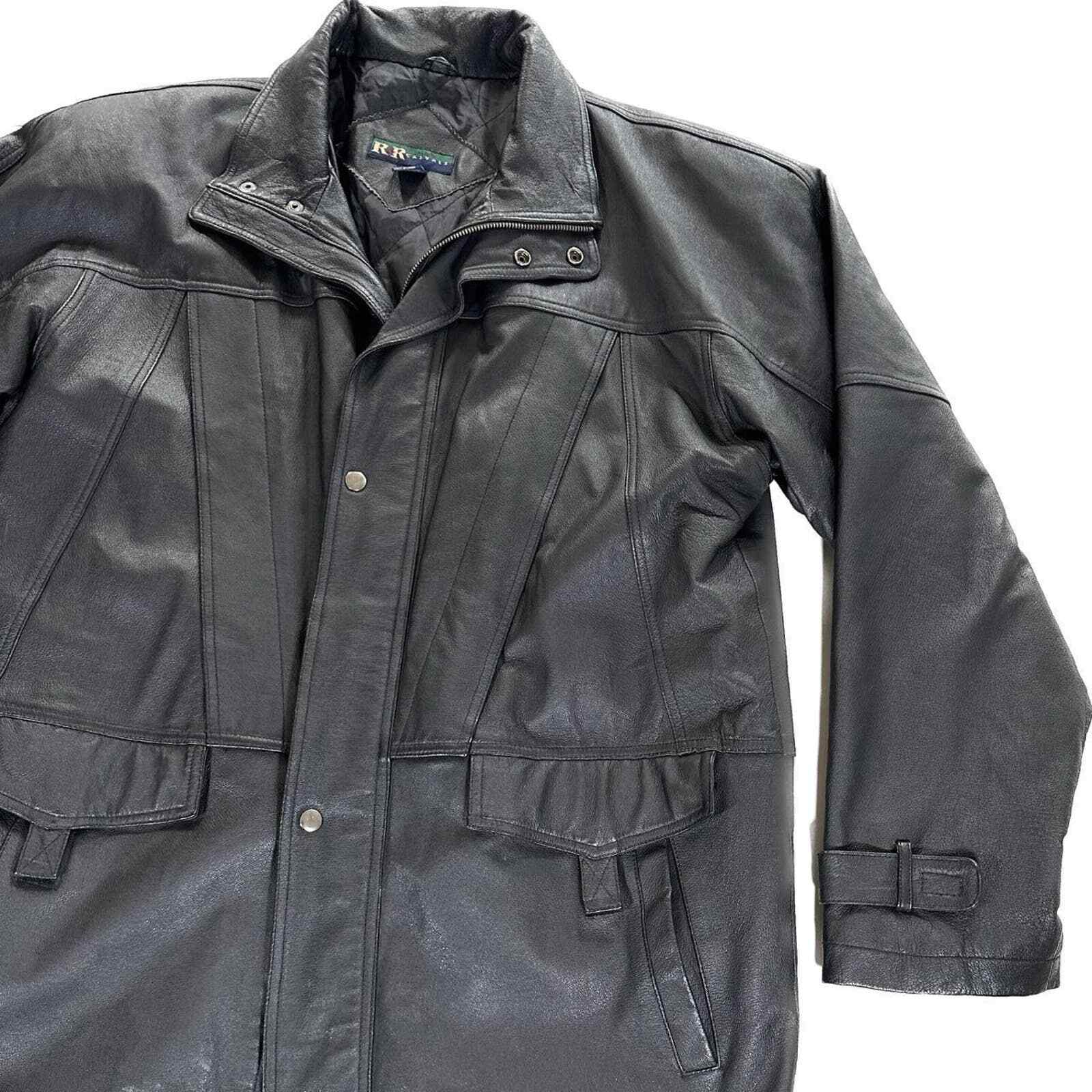 Genuine Leather Jacket XL Black Trench Coat Gem