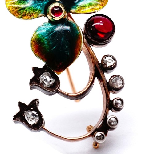 Broche prendedor flor lirio del valle diamante oro 14K victoriano imperial joyería - Imagen 5 de 24
